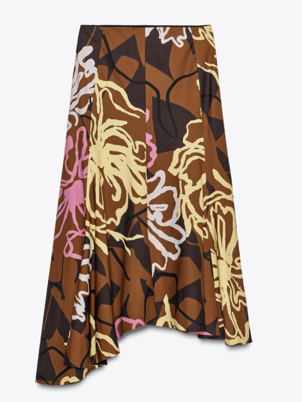 NWT Zara Floral Asymmetric Midi Skirt 100% Cotton | M